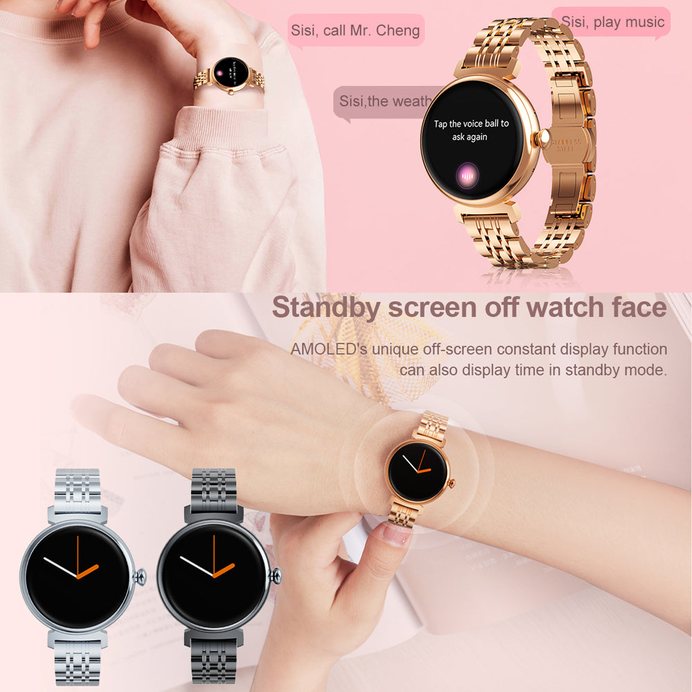 Premium Fashion Smartwatch for Women, 1.04" AMOLED Screen, Bluetooth Call, Metal Body, IP68 Waterproof, Heart Rate, Music 