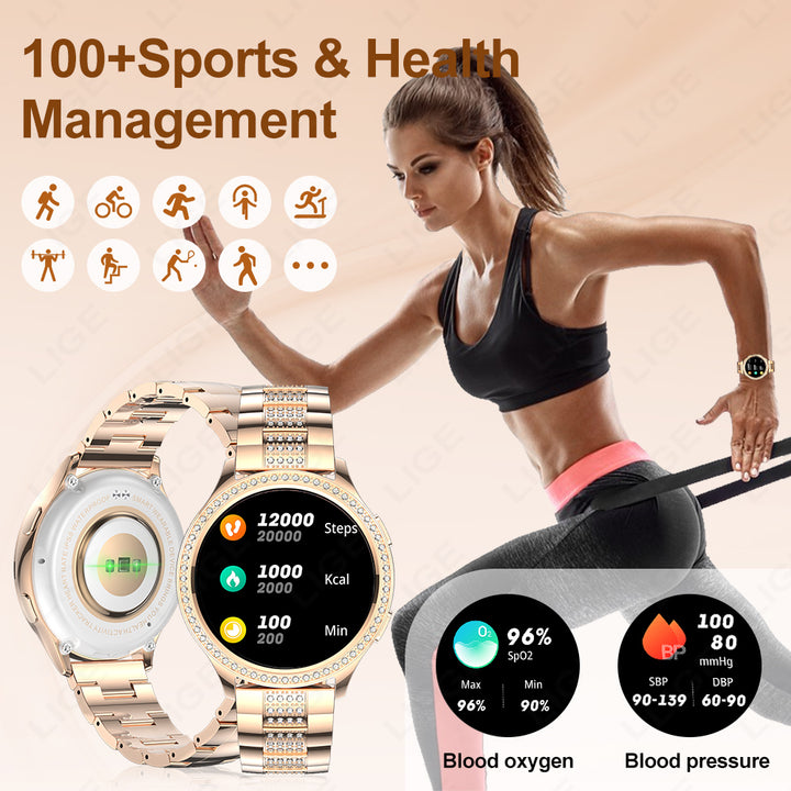 Premium Fashion Smartwatch for Women, 1.04" AMOLED Screen, Bluetooth Call, Metal Body, IP68 Waterproof, Heart Rate, Music 