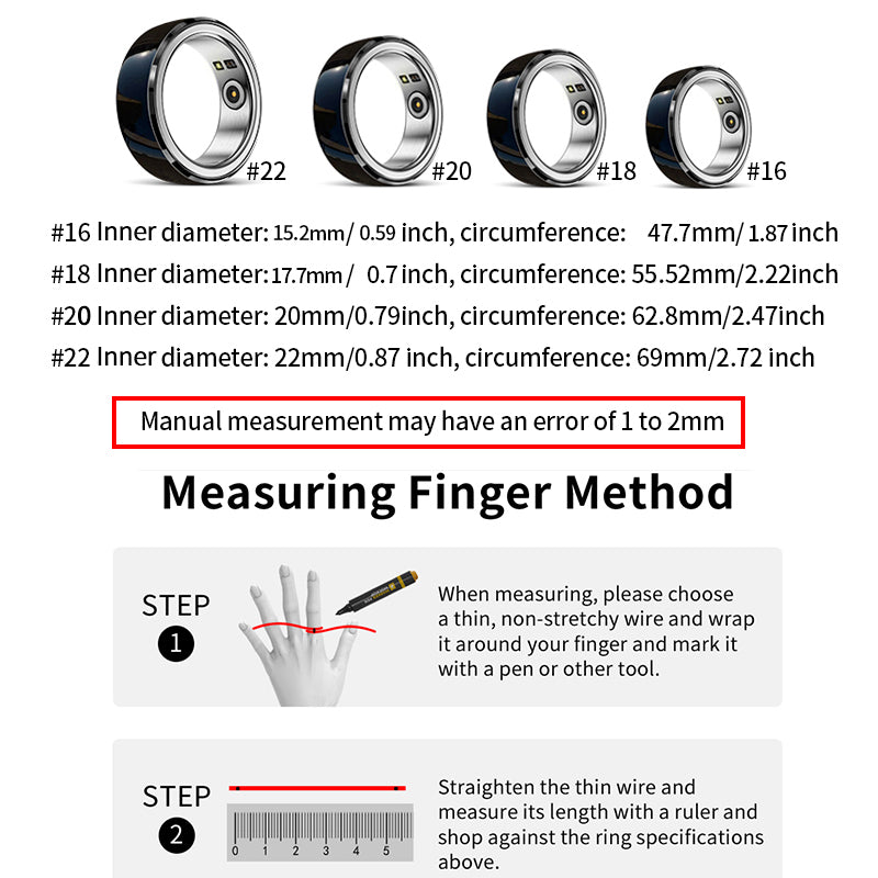 Premium Smart Fitness Ring with Charging Case - Heart Rate, Sleep & Health Monitoring, Blood Oxygen Detection, IPX8 