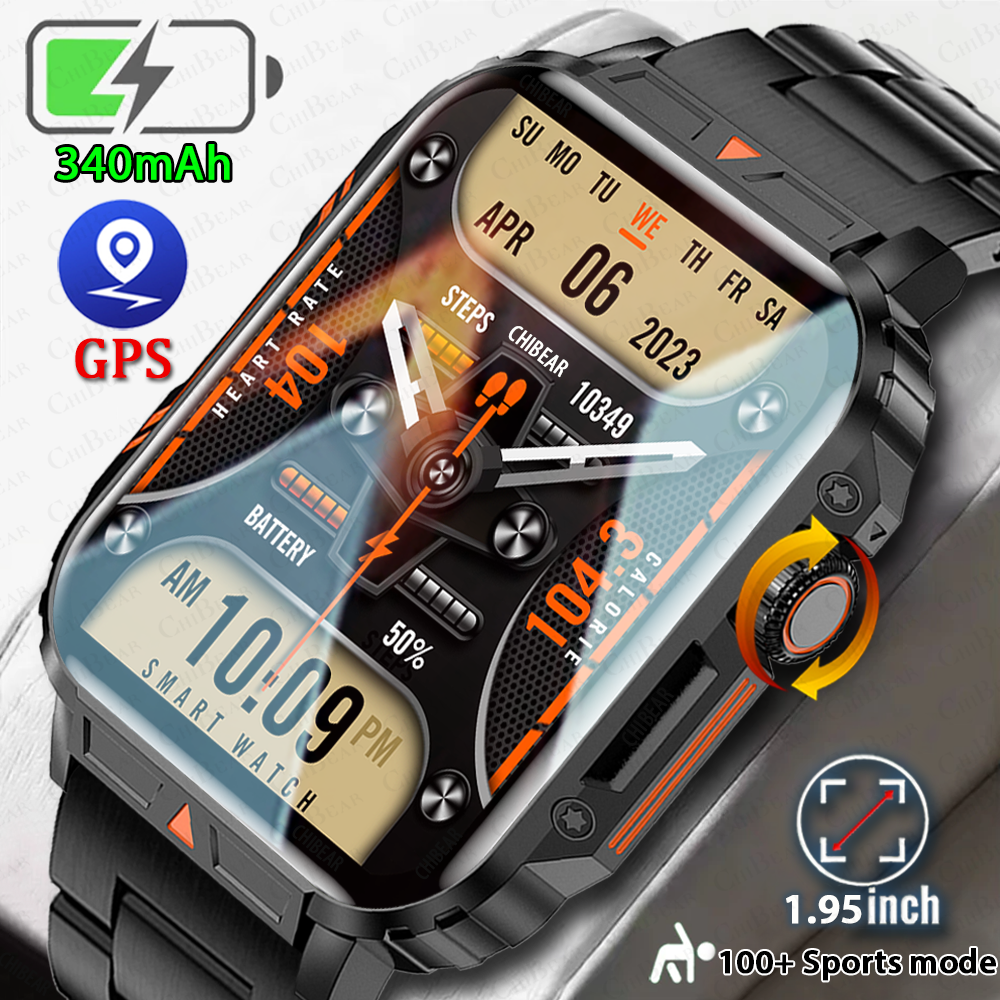 Premium Outdoor Military Smartwatch for Men - Bluetooth Calling, IP68 Waterproof, 100+ Sports Modes, 1.95-inch Display, Heart