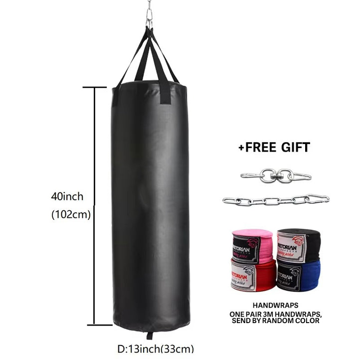 Premium Professional Boxing Sandbag – 40/46in Empty Heavy Punching Bag for Gym & Fitness – Durable Synthetic Leather, Reinforced Webbing, Hanging Kick Training – Includes Hook, Carabiner & Handwraps - StrengthXPhysiotherapy