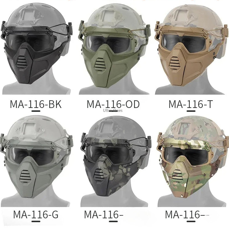 Premium Tactical FAST Helmet Half Face Mask with Flip Goggles – Hunting, Airsoft, Paintball Mask, Helmet Accessories for 