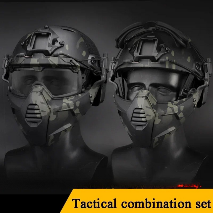 Premium Tactical FAST Helmet Half Face Mask with Flip Goggles – Hunting, Airsoft, Paintball Mask, Helmet Accessories for Shooting & Tactical Gear - StrengthXPhysiotherapy
