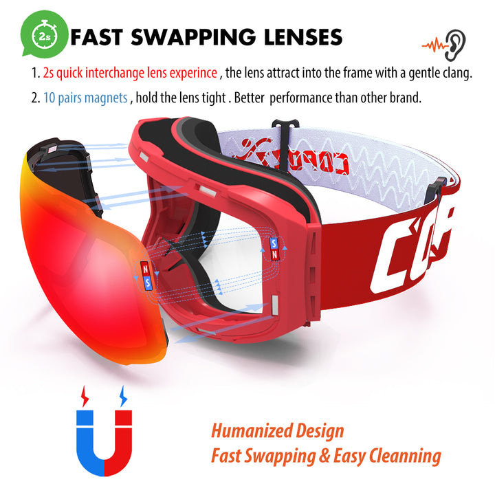 Premium Magnetic Ski Goggles – Quick-Change Lens, UV400 Protection, Anti-Fog, Explosion-Proof, Snowboard Ski Glasses