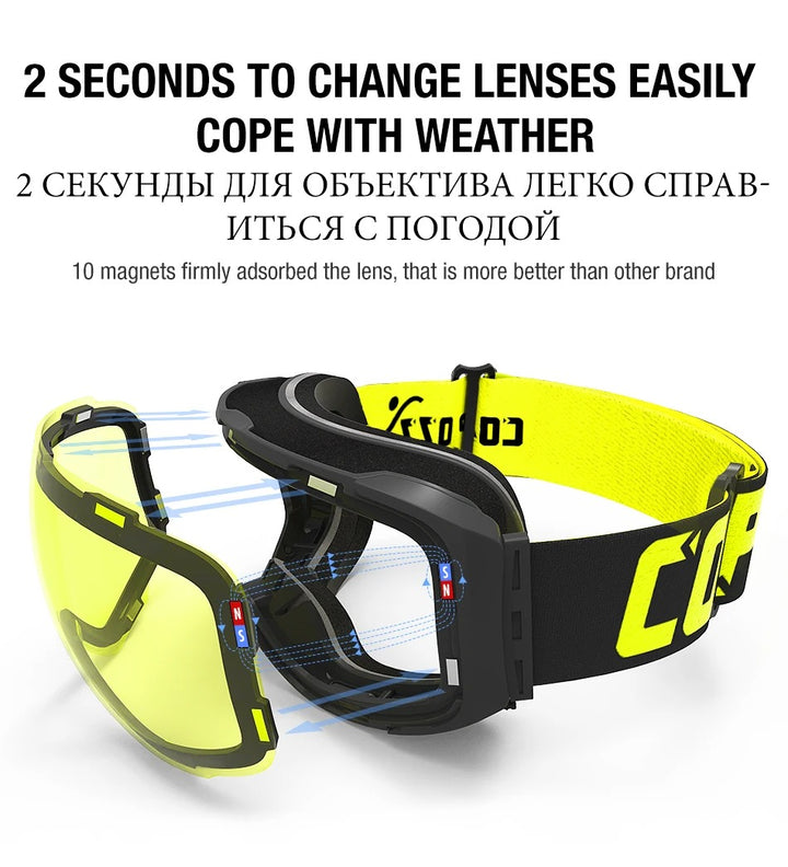 Premium Magnetic Ski Goggles – Quick-Change Lens, UV400 Protection, Anti-Fog, Explosion-Proof, Snowboard Ski Glasses for Men & Women, Includes Case and Yellow Lens - StrengthXPhysiotherapy