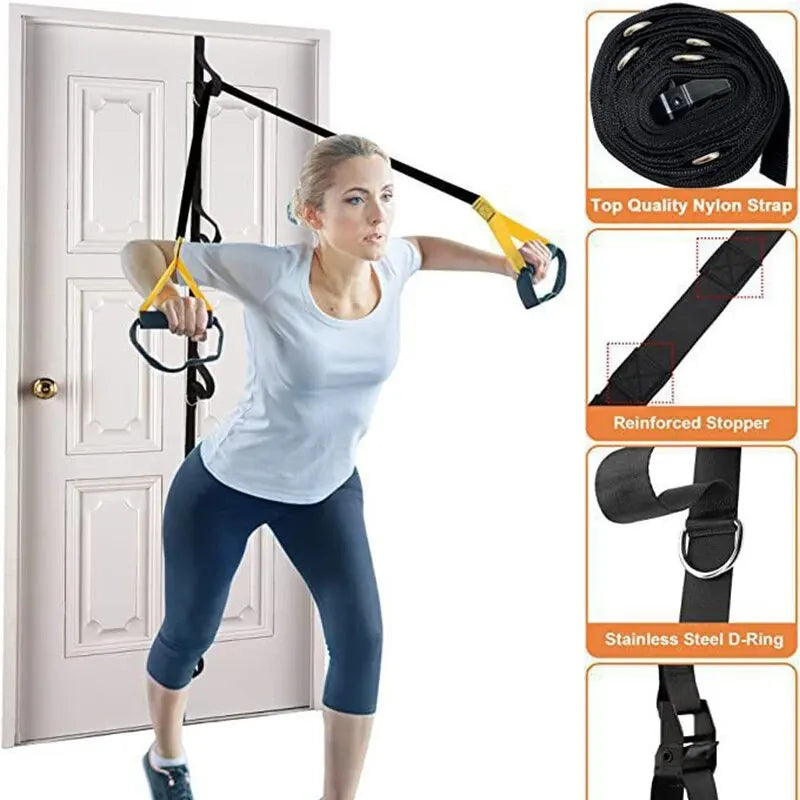 Premium Door Anchor Strap for Resistance Bands – Multi-Point Attachment with 5 Stainless Steel D-Rings, Adjustable Workout 